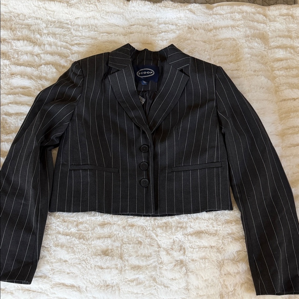 Scoop Black Pinstripe Cropped Blazer